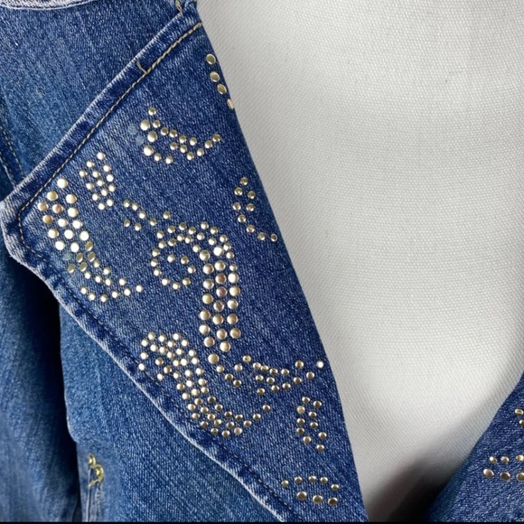 Plus Size 1X Jean Jacket Vintage Bling Zippers Crest Jeans - Picture 4 of 12